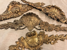 Load image into Gallery viewer, 19TH Antique French Gilded Bronze Ribbon Pediment 16&quot; Hardware Salvage 202
