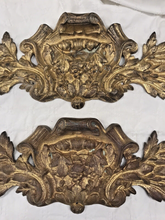 Load image into Gallery viewer, PAIR 19TH Antique French Gilded Bronze Shell Pediment 17&quot; Hardware Salvage 208
