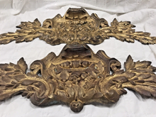 Load image into Gallery viewer, PAIR 19TH Antique French Gilded Bronze Shell Pediment 17&quot; Hardware Salvage 208
