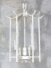 Load image into Gallery viewer, Vintage Faux Bamboo Pagoda Ceiling 70&#39;s Hollywood Regency Mid Century Chandelier
