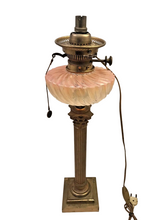 Load image into Gallery viewer, XL BACCARAT Pink Bamboo &amp; HINKS Corinthian Bronze Mount Kerosene Oil Lamp 19TH
