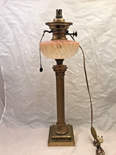 Load image into Gallery viewer, XL BACCARAT Pink Bamboo &amp; HINKS Corinthian Bronze Mount Kerosene Oil Lamp 19TH
