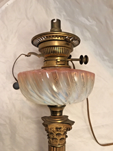 Load image into Gallery viewer, XL BACCARAT Pink Bamboo &amp; HINKS Corinthian Bronze Mount Kerosene Oil Lamp 19TH
