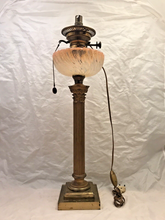 Load image into Gallery viewer, XL BACCARAT Pink Bamboo &amp; HINKS Corinthian Bronze Mount Kerosene Oil Lamp 19TH
