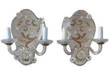 Load image into Gallery viewer, Gorgeous Antique Pair Sconce Wall Light Mirror 1880 Crystal cups Venetian Murano
