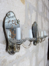 Load image into Gallery viewer, Gorgeous Antique Pair Sconce Wall Light Mirror 1880 Crystal cups Venetian Murano
