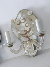 Load image into Gallery viewer, Gorgeous Antique Pair Sconce Wall Light Mirror 1880 Crystal cups Venetian Murano
