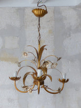 Load image into Gallery viewer, Nice Gilded Enameled Flower Chandelier Ceiling 70&#39; Regency Mid Century HANS KOGL
