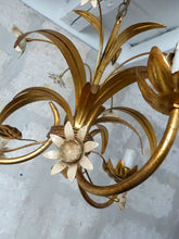 Load image into Gallery viewer, Nice Gilded Enameled Flower Chandelier Ceiling 70&#39; Regency Mid Century HANS KOGL
