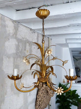 Load image into Gallery viewer, Nice Gilded Enameled Flower Chandelier Ceiling 70&#39; Regency Mid Century HANS KOGL
