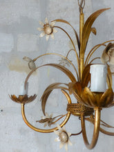 Load image into Gallery viewer, Nice Gilded Enameled Flower Chandelier Ceiling 70&#39; Regency Mid Century HANS KOGL
