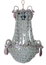 Load image into Gallery viewer, Antique Chandelier Rock Crystal Beads Purple Drops 1930 MURANO Rare
