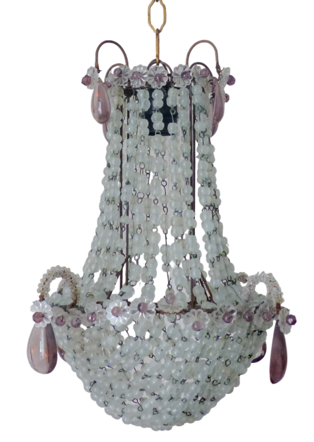 Antique Chandelier Rock Crystal Beads Purple Drops 1930 MURANO Rare