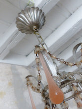 Load image into Gallery viewer, Antique Chandelier Peachy PINK Opaline Drops Beads 1920 MURANO RARE 3 lights
