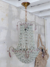 Load image into Gallery viewer, Antique Chandelier Rock Crystal Beads Purple Drops 1930 MURANO Rare
