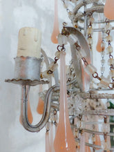 Load image into Gallery viewer, Antique Chandelier Peachy PINK Opaline Drops Beads 1920 MURANO RARE 3 lights
