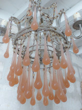 Load image into Gallery viewer, Antique Chandelier Peachy PINK Opaline Drops Beads 1920 MURANO RARE 3 lights
