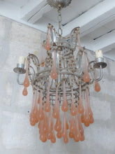 Load image into Gallery viewer, Antique Chandelier Peachy PINK Opaline Drops Beads 1920 MURANO RARE 3 lights
