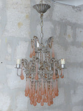 Load image into Gallery viewer, Antique Chandelier Peachy PINK Opaline Drops Beads 1920 MURANO RARE 3 lights
