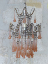 Load image into Gallery viewer, Antique Chandelier Peachy PINK Opaline Drops Beads 1920 MURANO RARE 3 lights
