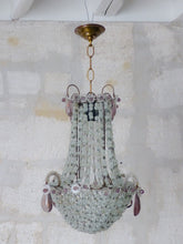 Load image into Gallery viewer, Antique Chandelier Rock Crystal Beads Purple Drops 1930 MURANO Rare
