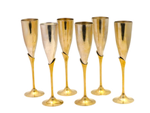 Load image into Gallery viewer, Charming Set of x6 Vintage Champagne Flutes - Brass &amp; Gilded Metal - 9&quot;
