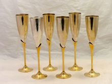 Load image into Gallery viewer, Charming Set of x6 Vintage Champagne Flutes - Brass &amp; Gilded Metal - 9&quot;
