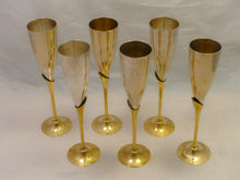 Load image into Gallery viewer, Charming Set of x6 Vintage Champagne Flutes - Brass &amp; Gilded Metal - 9&quot;
