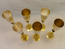 Load image into Gallery viewer, Charming Set of x6 Vintage Champagne Flutes - Brass &amp; Gilded Metal - 9&quot;
