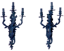 Load image into Gallery viewer, XL Large Antique PAIR French Black Bronze Rococo 1950 Wall Light Sconce Louis XV
