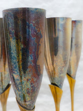 Load image into Gallery viewer, Charming Set of x10 Vintage Champagne Flutes - Brass &amp; Gilded Metal - 9&quot;
