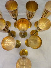 Load image into Gallery viewer, Charming Set of x10 Vintage Champagne Flutes - Brass &amp; Gilded Metal - 9&quot;
