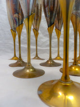 Load image into Gallery viewer, Charming Set of x10 Vintage Champagne Flutes - Brass &amp; Gilded Metal - 9&quot;
