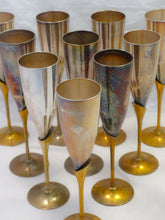 Load image into Gallery viewer, Charming Set of x10 Vintage Champagne Flutes - Brass &amp; Gilded Metal - 9&quot;
