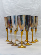 Load image into Gallery viewer, Charming Set of x10 Vintage Champagne Flutes - Brass &amp; Gilded Metal - 9&quot;
