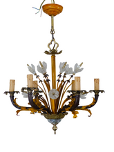 Load image into Gallery viewer, BANCI Gorgeous Mid-Century Painted Iron Bronze Glass Floral Foliage Chandelier
