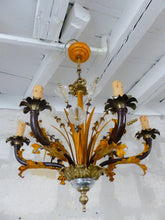 Load image into Gallery viewer, BANCI Gorgeous Mid-Century Painted Iron Bronze Glass Floral Foliage Chandelier
