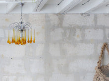 Load image into Gallery viewer, Vintage Waterfall Chandelier Amber Glass Drops 1970 MURANO Chrome Venini Ceiling
