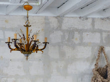 Load image into Gallery viewer, BANCI Gorgeous Mid-Century Painted Iron Bronze Glass Floral Foliage Chandelier
