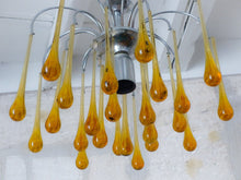 Load image into Gallery viewer, Vintage Waterfall Chandelier Amber Glass Drops 1970 MURANO Chrome Venini Ceiling
