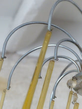 Load image into Gallery viewer, Vintage Waterfall Chandelier Amber Glass Drops 1970 MURANO Chrome Venini Ceiling
