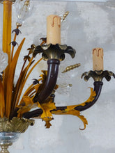 Load image into Gallery viewer, BANCI Gorgeous Mid-Century Painted Iron Bronze Glass Floral Foliage Chandelier
