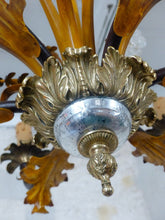 Load image into Gallery viewer, BANCI Gorgeous Mid-Century Painted Iron Bronze Glass Floral Foliage Chandelier
