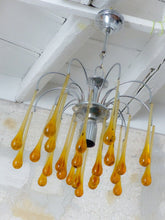 Load image into Gallery viewer, Vintage Waterfall Chandelier Amber Glass Drops 1970 MURANO Chrome Venini Ceiling
