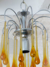 Load image into Gallery viewer, Vintage Waterfall Chandelier Amber Glass Drops 1970 MURANO Chrome Venini Ceiling
