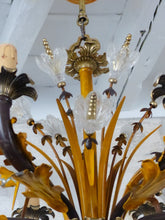 Load image into Gallery viewer, BANCI Gorgeous Mid-Century Painted Iron Bronze Glass Floral Foliage Chandelier
