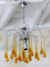 Load image into Gallery viewer, Vintage Waterfall Chandelier Amber Glass Drops 1970 MURANO Chrome Venini Ceiling
