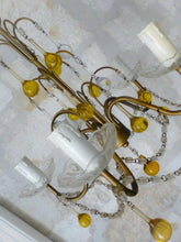 Load image into Gallery viewer, Vintage Chandelier Amber Glass Drops Prisms Beads 1940 Italian Ceiling 5 Lights
