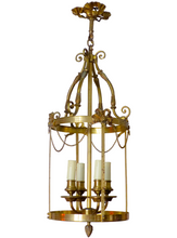 Load image into Gallery viewer, Gorgeous Larg Vintage Hall Lantern Chandelier Gilded Bronze Brass Ceiling Ribbon
